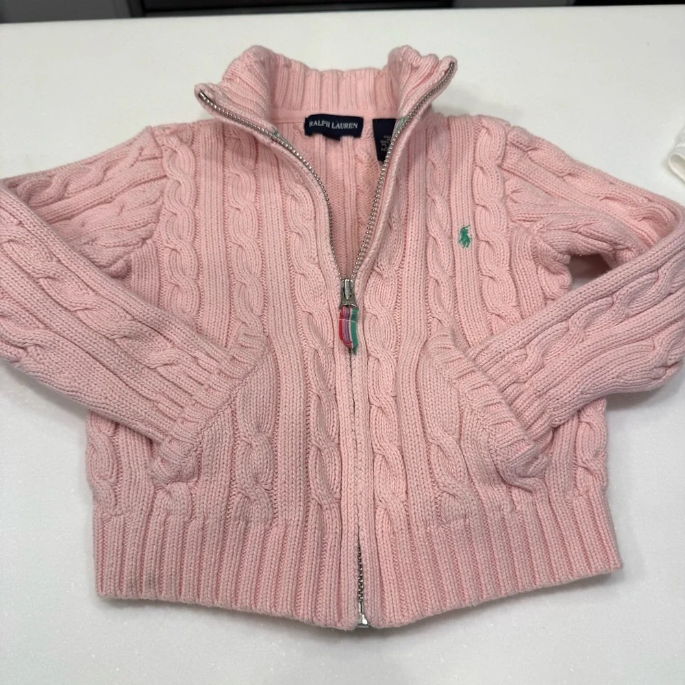 Polo Ralph Lauren 3 PCS Pink Cable Knit Zip Up Sweater, Polo Shirt Jeans Sz 4T